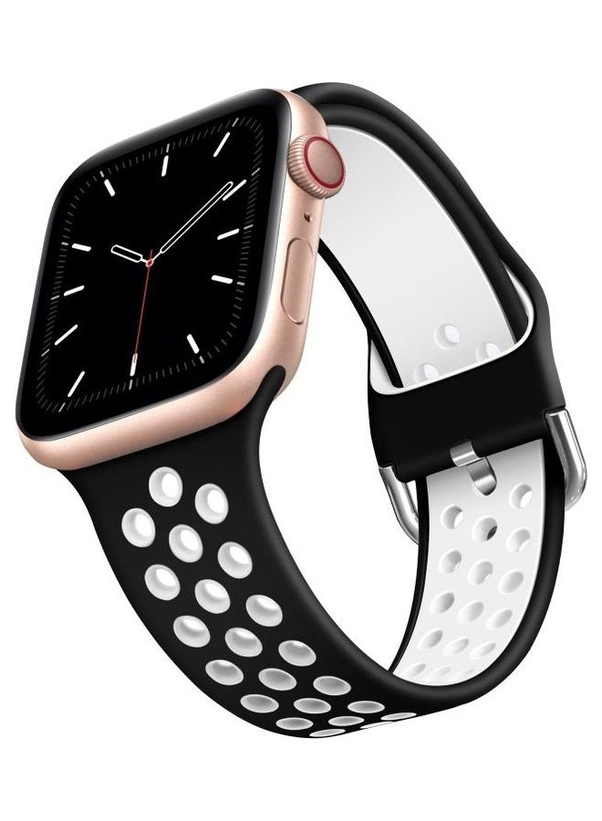BGM - Two-Tone Silicone Watchband For Apple Watch Series 6/SE/5/4 40mm - 3/2/1 38mm Black/White - Image 1