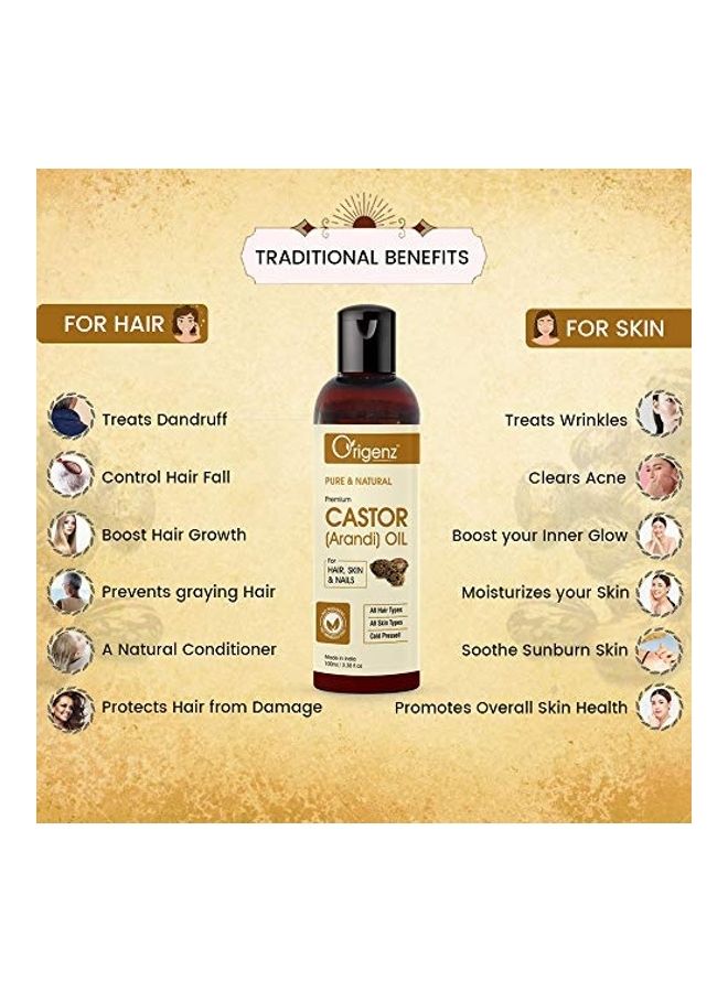 Premium Castor Oil For Hair And Skin Multicolour 100ml - v1629123470/N50140158A_3