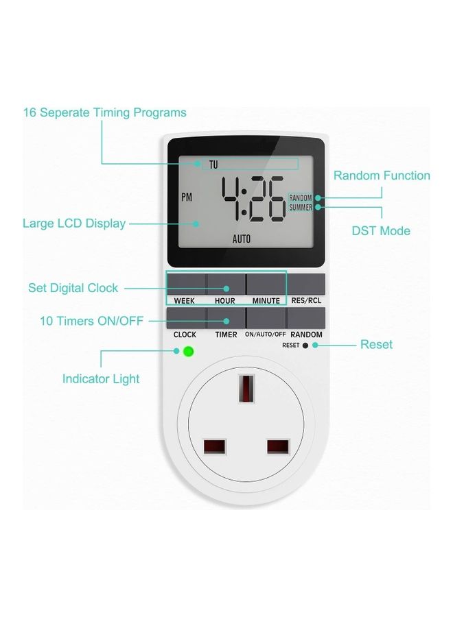 Digital Timer Plug Multicolour 14cm