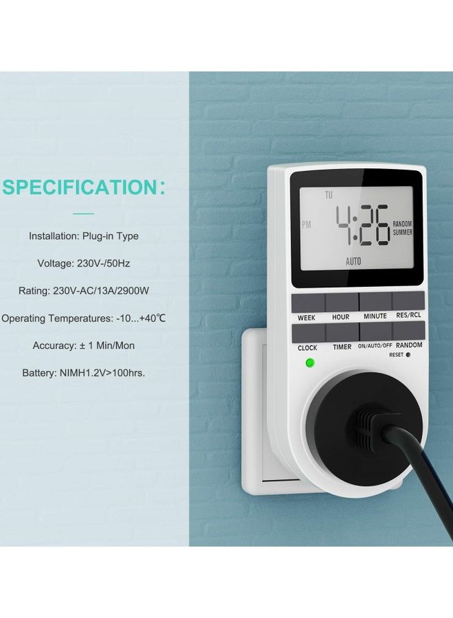 Digital Timer Plug Multicolour 14cm