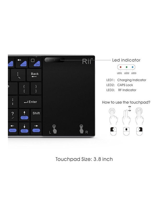 RII - Mini Stainless Steel Cover Wireless Keyboard Black - Image 1