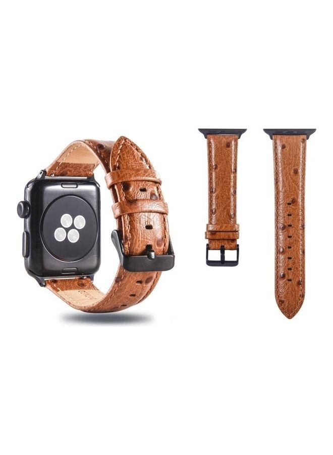 BGM Ostrich Skin Texture Genuine Leather Band For Apple Watch Series 3,2,1 42mm Dark Brown - Image 1