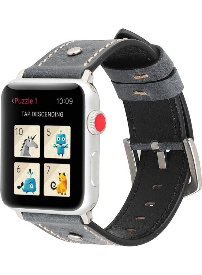 BGM - Genuine Leather Band For Apple Watch Series 3,2,1 42mm Grey - Image 1