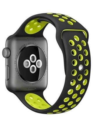 Sport Silicone Watchband Standard Edition For Apple Watch Series 6/SE/5/4 44mm - 3/2/1 42mm Black/Yellow - v1629129379/N50139266A_1