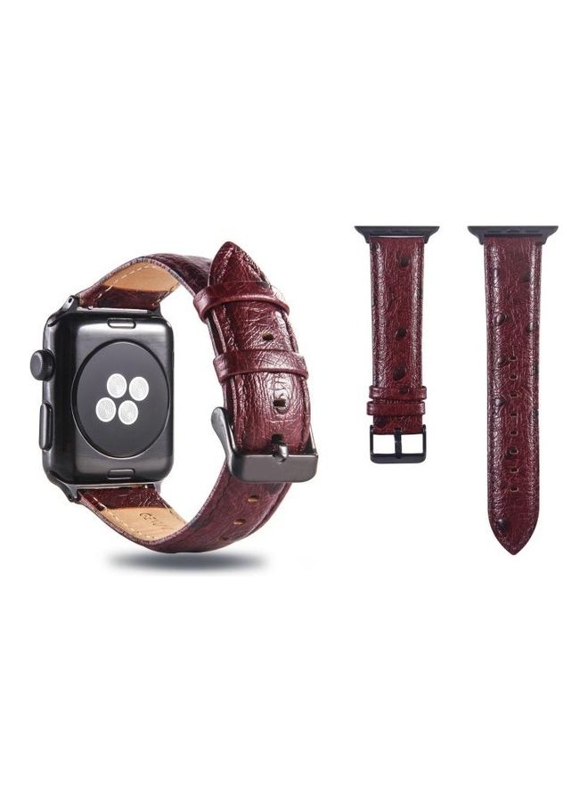 BGM Ostrich Skin Texture Leather Wrist Band For Apple Watch Series 3/2/1 42mm Wine Red - Image 2