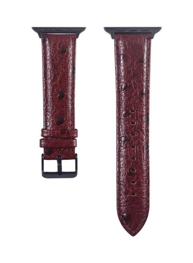 BGM Ostrich Skin Texture Leather Wrist Band For Apple Watch Series 3/2/1 42mm Wine Red - Image 3