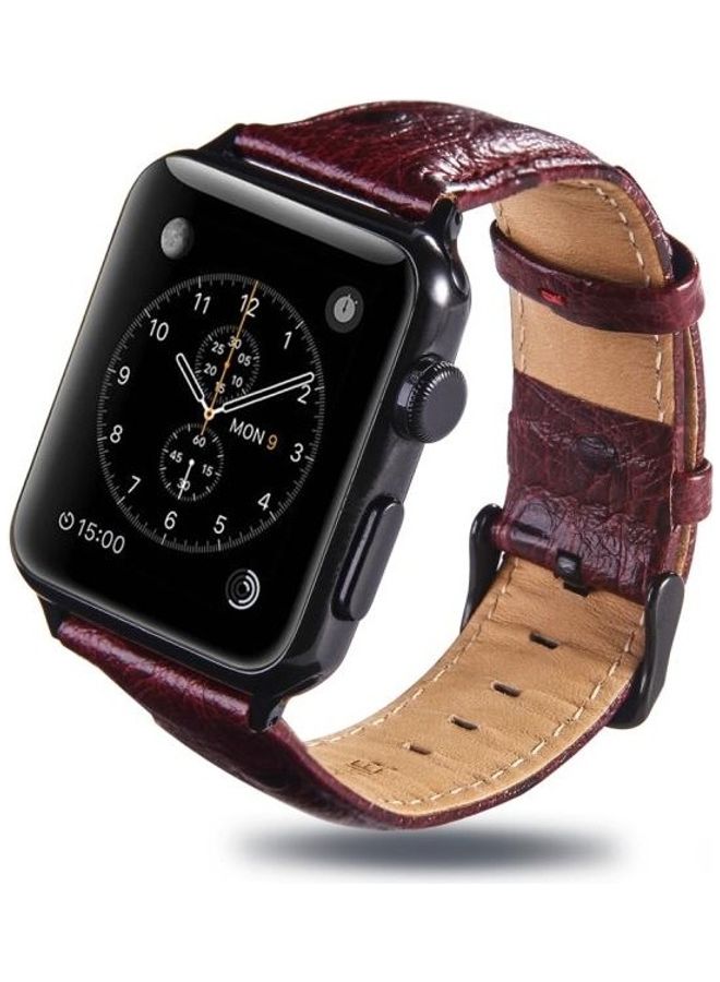 BGM Ostrich Skin Texture Leather Wrist Band For Apple Watch Series 3/2/1 42mm Wine Red - Image 1