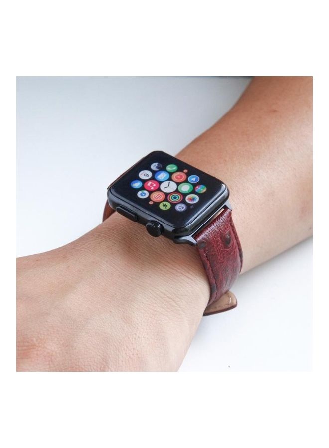 BGM Ostrich Skin Texture Leather Wrist Band For Apple Watch Series 3/2/1 42mm Wine Red - Image 4