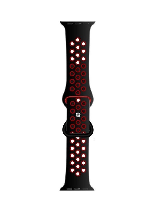 BGM Butterfly Buckle Dual-Tone Silicone Replacement Watchband For Apple Watch Series 6/SE/5/4 44mm - 3/2/1 42mm Black/Red