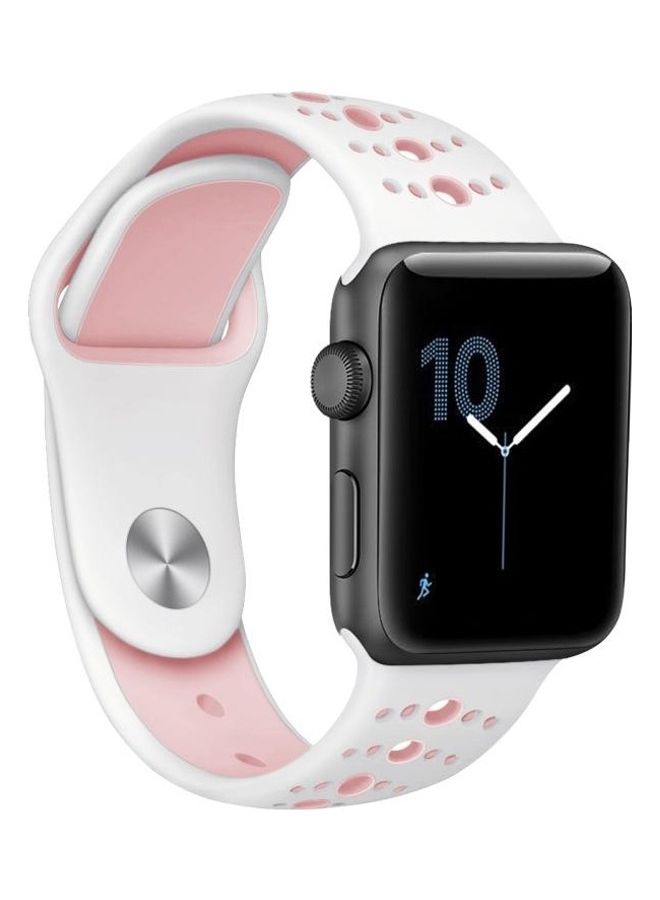 BGM Silicone Replacement Band For Apple Watch Series 6/SE/5/4 40mm And 3/2/1 38mm White/Pink - Image 4