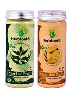 Herbtoniq 100% Organic Natural Neem Leaf Powder And Multani Mitti Powder Multicolour 300grams  - Image 1