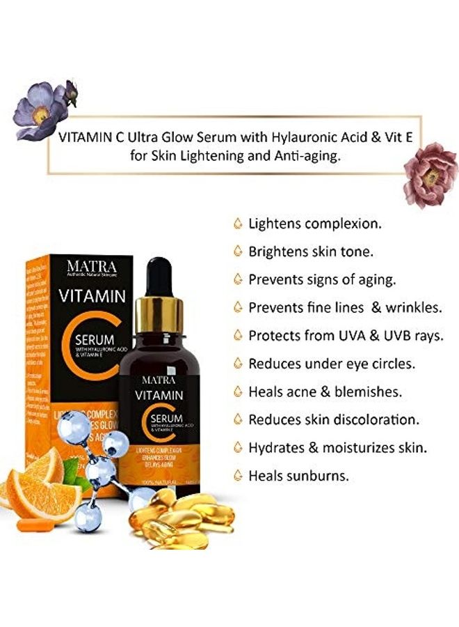 Matra Vitamin C Ultra Glow Serum with Hyaluronic Acid and Vit E for Skin Lightening and Anti-aging Black/Orange 15ml - Image 2