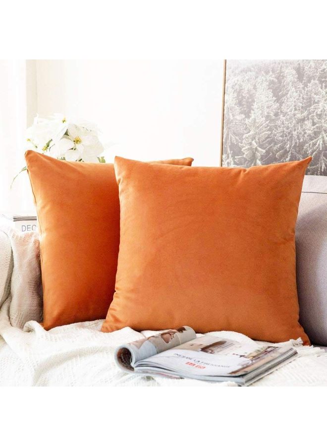 benefit 2-Piece Velvet Decorative Cushion Set Orange 40x40cm - Image 1