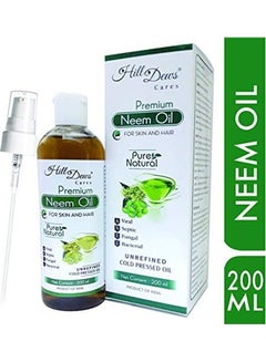 HillDews Neem Oil 200ml Pure Natural Unrefined Cold Pressed For Skin and Hair - Free From Paraben, Hexane and Mineral Oil 2X2.2X1.9inch  - Image 1