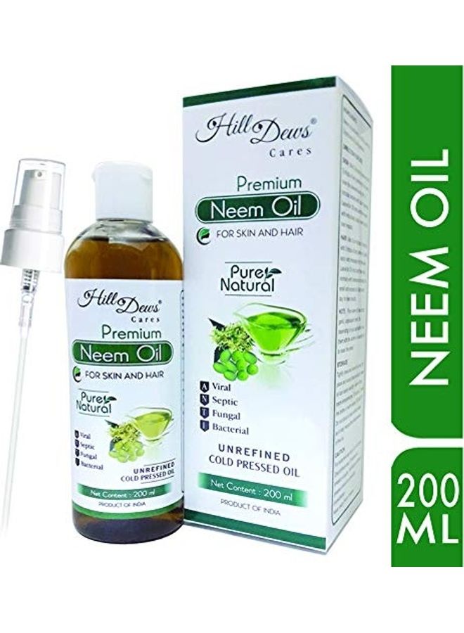 HillDews Neem Oil 200ml Pure Natural Unrefined Cold Pressed For Skin and Hair - Free From Paraben, Hexane and Mineral Oil 2X2.2X1.9inch - Image 1