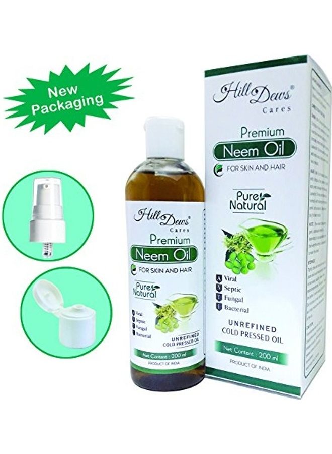 HillDews Neem Oil 200ml Pure Natural Unrefined Cold Pressed For Skin and Hair - Free From Paraben, Hexane and Mineral Oil 2X2.2X1.9inch - Image 2
