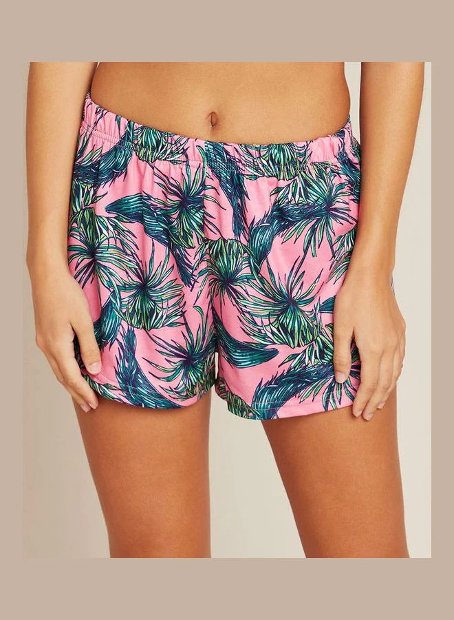 Closet By Styli Palm Leaves Printed T-Shirt And Shorts Set Multicolour