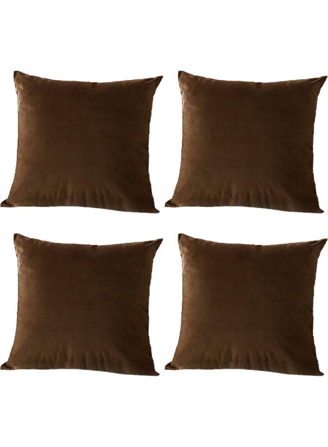 benefit 4-Piece Velvet Decorative Cushion Set Brown 30x30cm - Image 1
