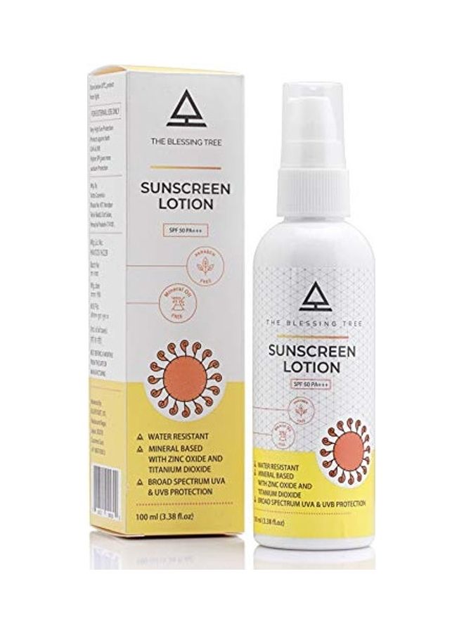 The Blessing Tree - Sunscreen Lotion SPF 50 PA+++ with Zinc Oxide and Titanium Dioxide White/Yellow 100ml - Image 1
