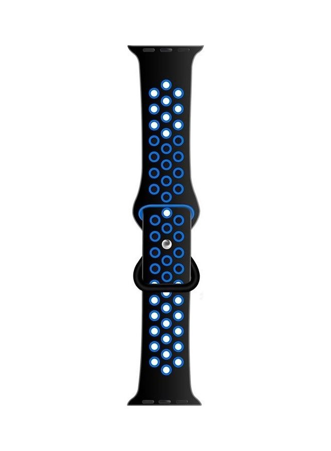 BGM Butterfly Buckle Dual-Tone Silicone Replacement Watchband For Apple Watch Series 6/SE/5/4 44mm - 3/2/1 42mm Black/Sky Blue