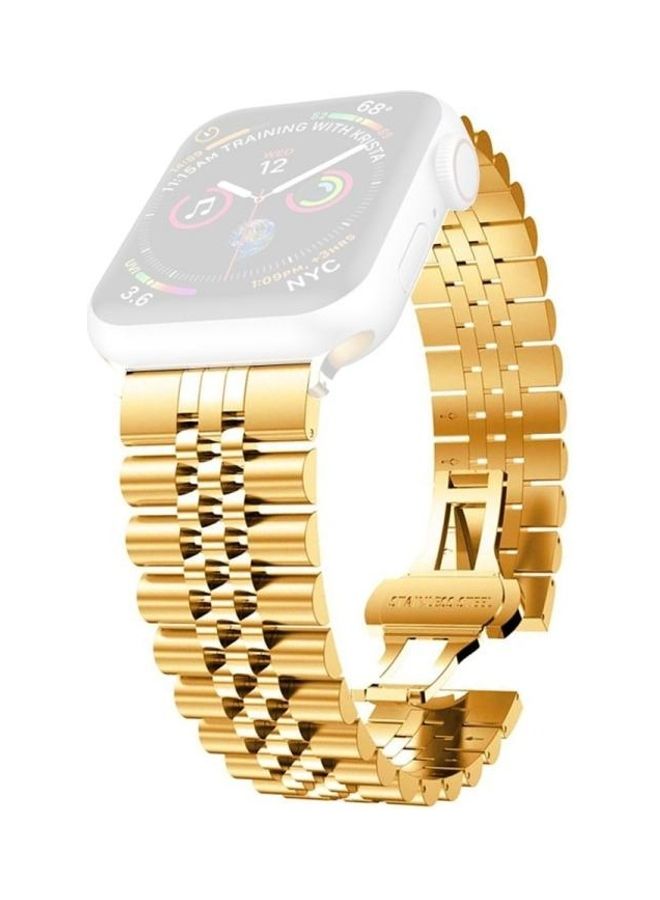 BGM Five Beads Stainless Steel Replacement Watchbands For Apple Watch Series 6/SE/5/4 44mm - 3/2/1 42mm Golden - Image 1