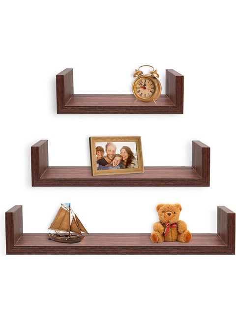 3-Piece Wall Mounted Floating Shelves Brown