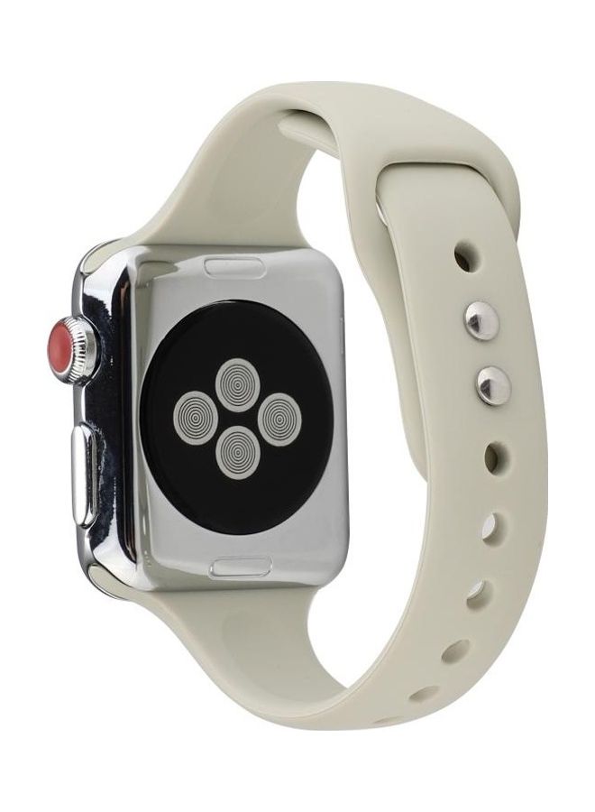 BGM Thin Silicone Double Buckle Replacement Wrist Strap For Apple Watch Series 5/4/3/2/1 Retro White  - Image 4
