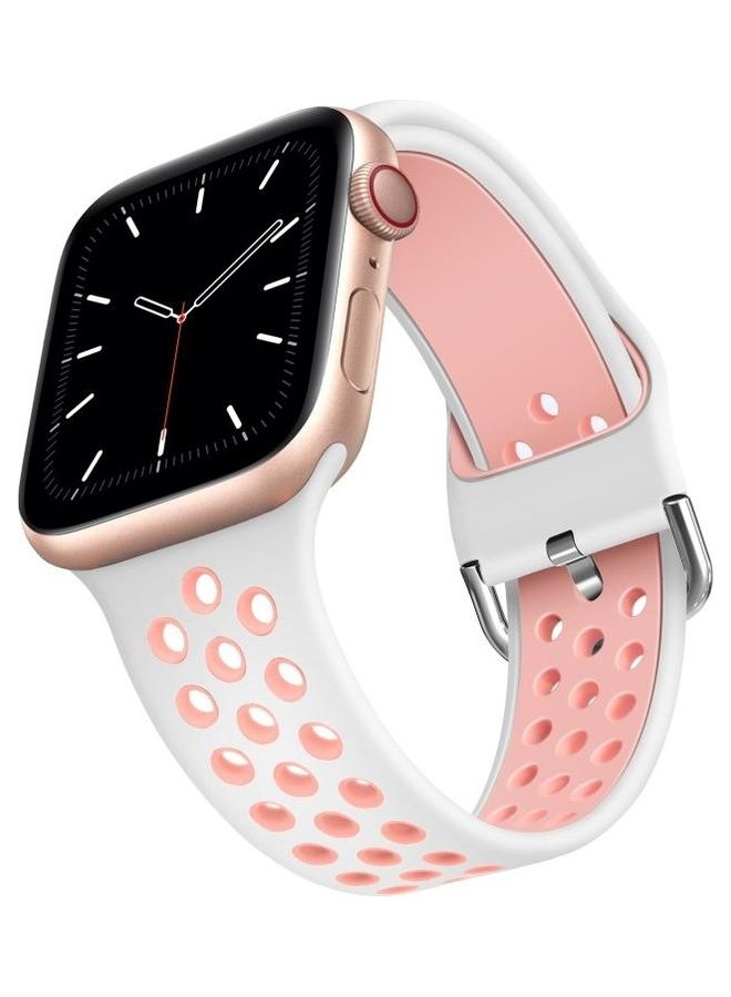 BGM Silicone Replacement Band For Apple Watch Series 6/SE/5/4 40mm And 3/2/1 38mm White/Pink - Image 2