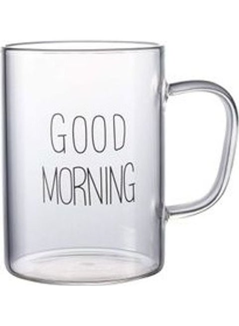 Good Morning Printed Glass With Handle Clear