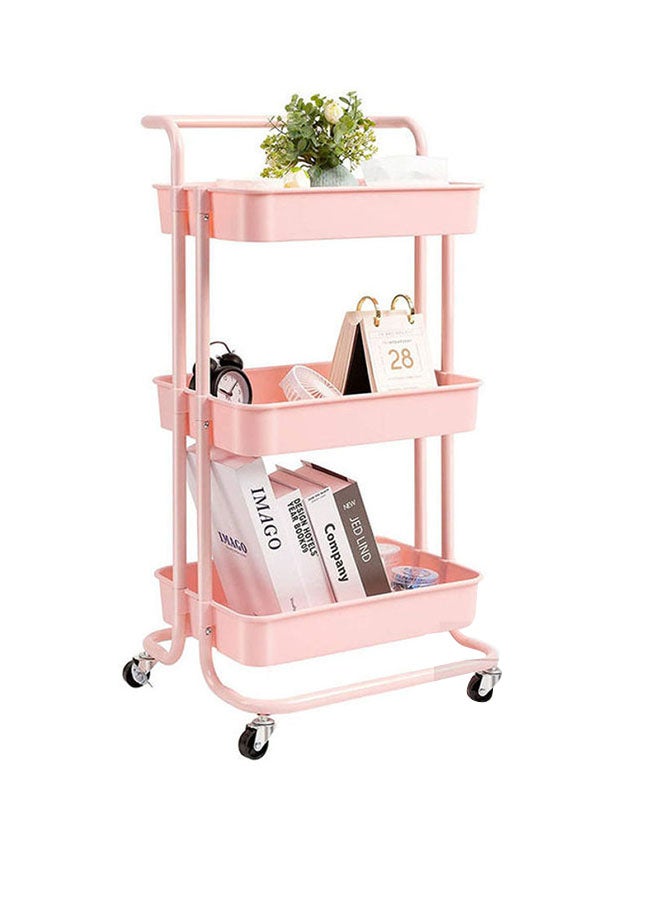 Rock Pow 3 Tier Rolling Utility Cart With Wheels & Handle Pink 34X16X13inch - Image 1