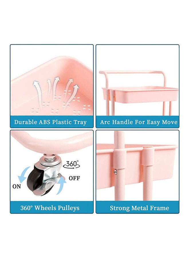 Rock Pow 3 Tier Rolling Utility Cart With Wheels & Handle Pink 34X16X13inch - Image 3