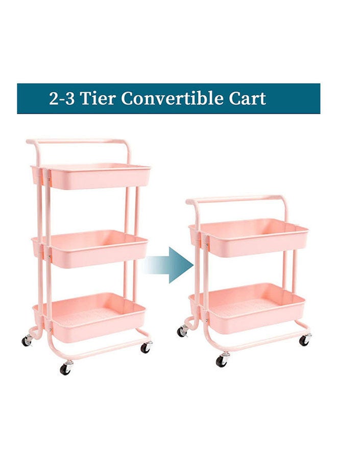 Rock Pow 3 Tier Rolling Utility Cart With Wheels & Handle Pink 34X16X13inch - Image 2