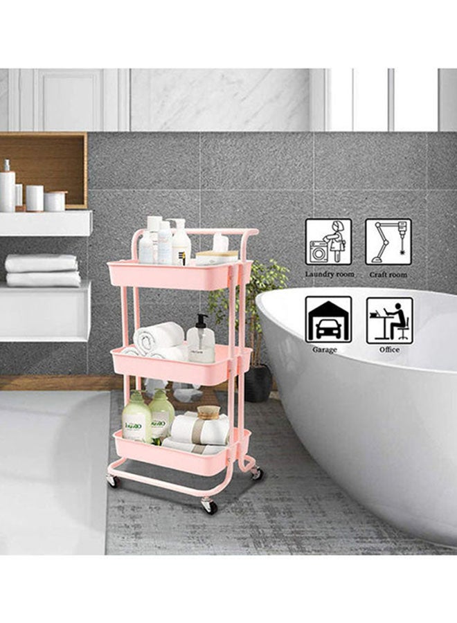 Rock Pow 3 Tier Rolling Utility Cart With Wheels & Handle Pink 34X16X13inch - Image 4