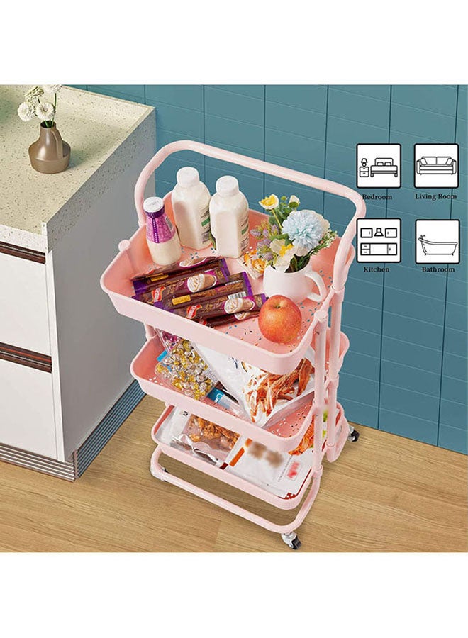 Rock Pow 3 Tier Rolling Utility Cart With Wheels & Handle Pink 34X16X13inch - Image 5