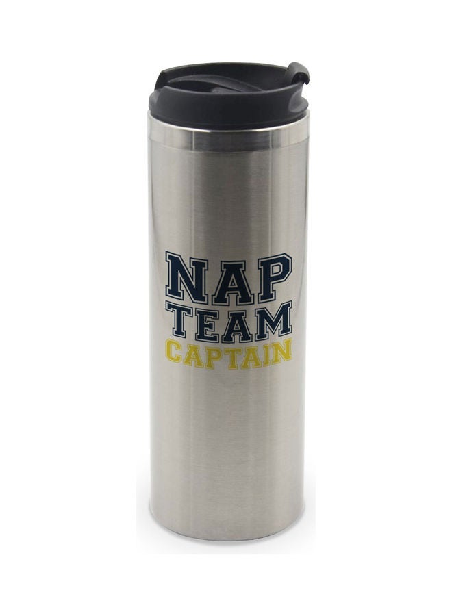 LIT Nap Team Captain Quote Printed Tumbler With Lid Silver/Black/Blue - Image 1