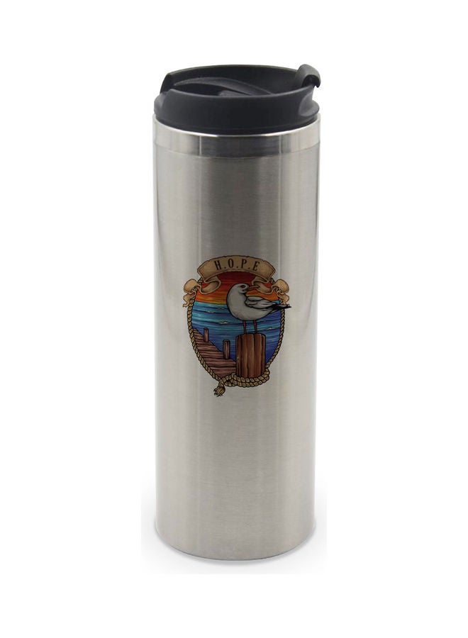 LIT Hope Design Printed  Tumbler With Lid Silver/Black/Blue - Image 1