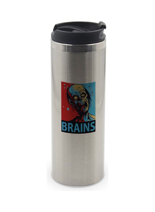 LIT Brains Zombie Printed Tumbler With Lid Silver/Black/Blue - Image 1
