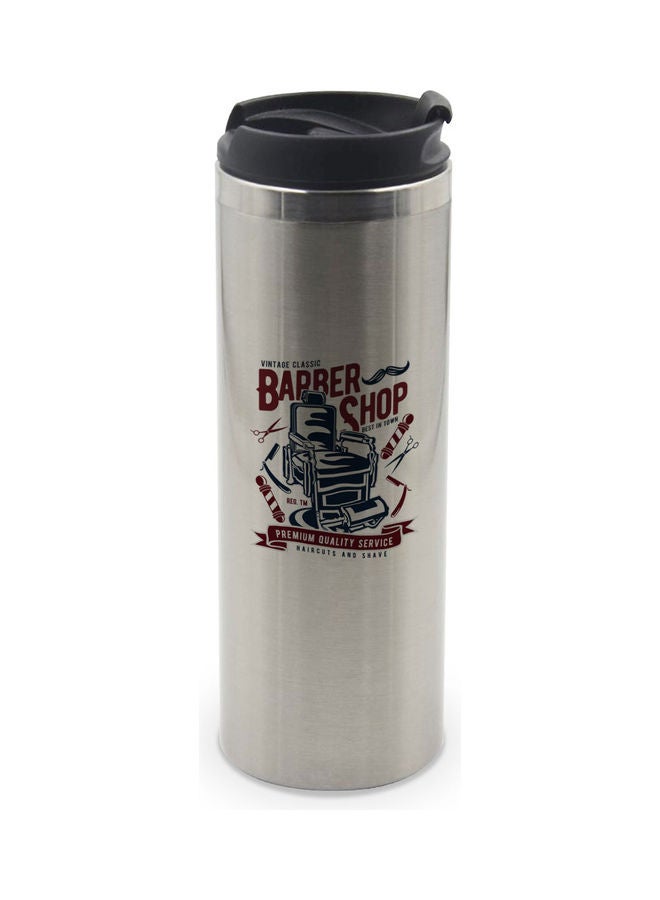 LIT Barber Printed Tumbler With Lid Silver/Black/Red - Image 1