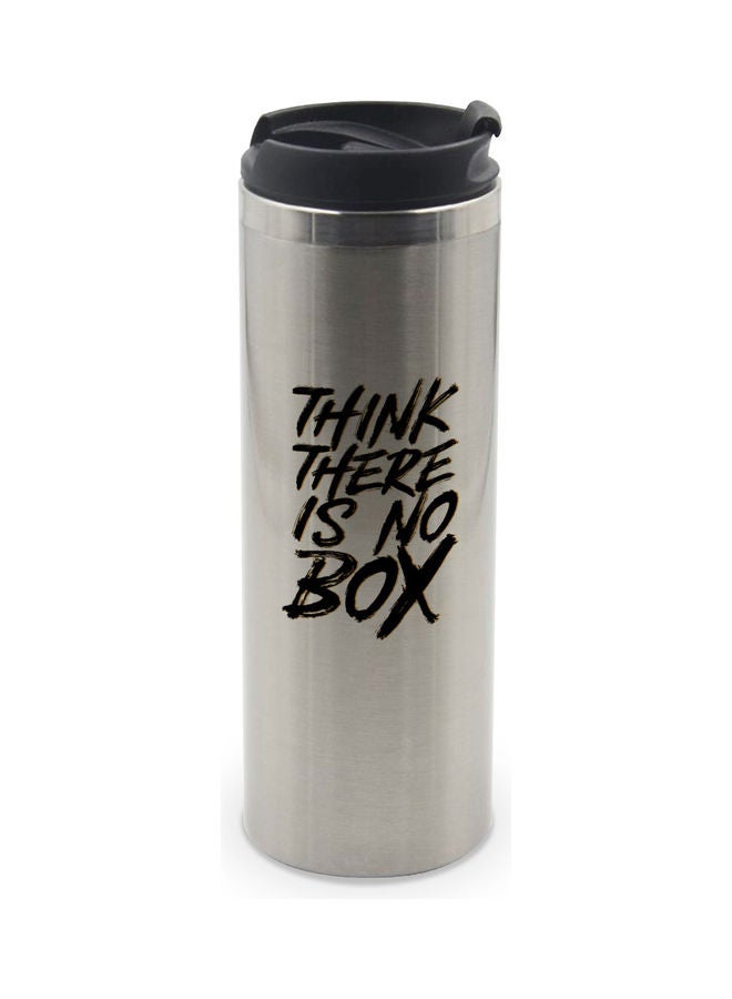 LIT Think Out Of The Box Motivation Quote Printed Tumbler With Lid Silver/Black - Image 1