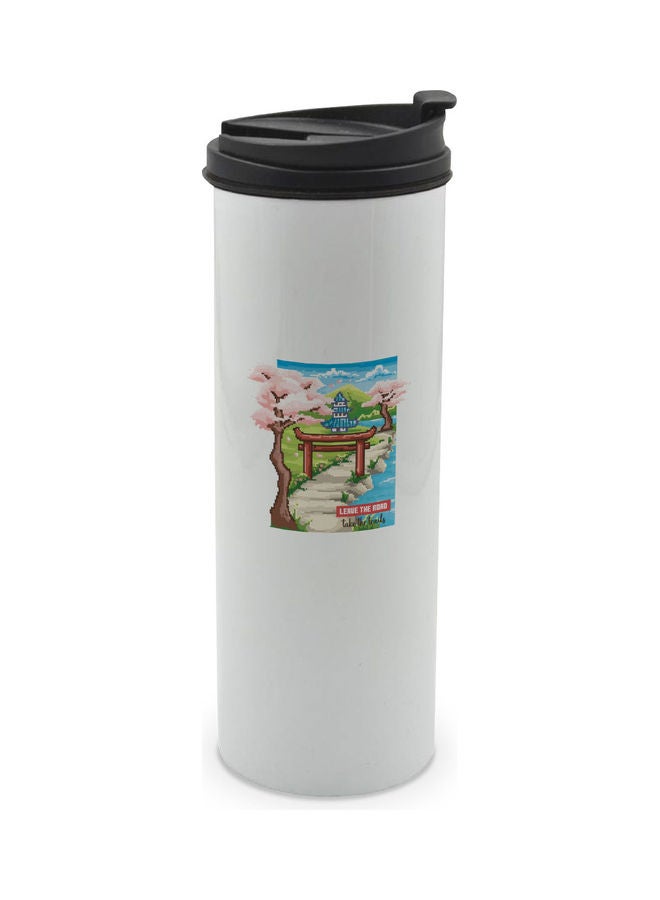 LIT Pagoda Design Printed Tumbler With Lid White/Black/Blue - Image 1