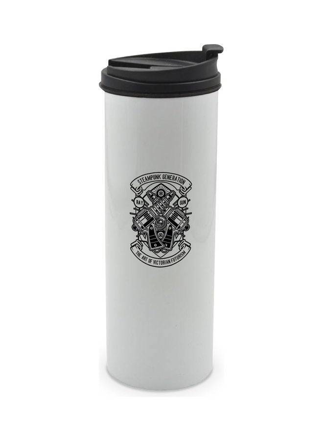 LIT Steampunk Design Printed Double Wall Tumbler With Lid Multicolour 400ml - Image 1