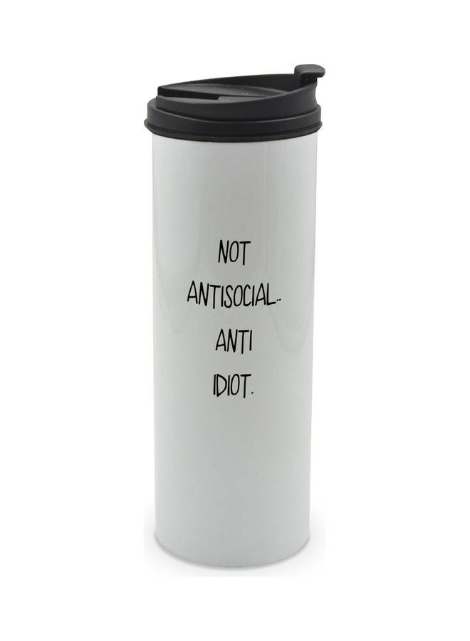ليت كوب مزين بطبعة عبارة "Not Antisocial Anti Idiot" مزود بغطاء متعدد الألوان 400ملليلتر - Image 1
