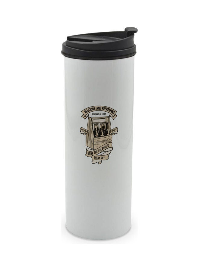 LIT Drink Fresh Everyday Printed  Double Wall Tumbler With Lid Multicolour 400ml - Image 1