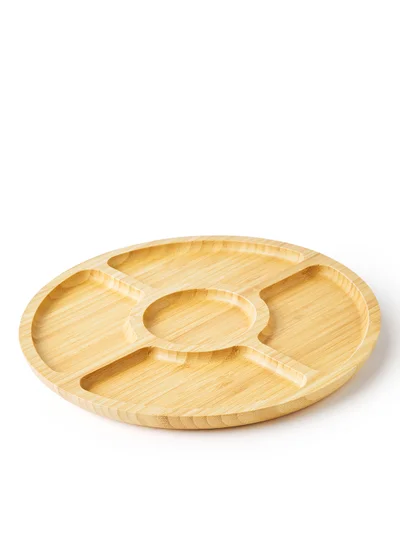 Noon East Chip And Dip Platter - Made Of Bamboo - Round - Serving Plate - Serving Dishes - Tray - Brown Brown