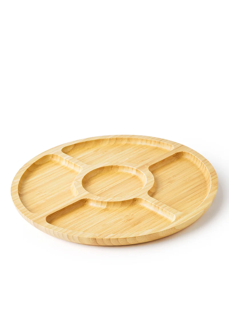 Noon East Chip And Dip Platter - Made Of Bamboo - Round - Serving Plate - Serving Dishes - Tray - Brown Brown