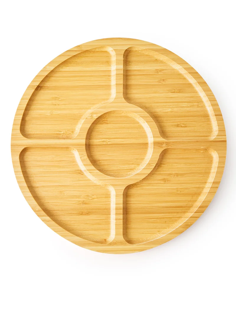 Noon East Chip And Dip Platter - Made Of Bamboo - Round - Serving Plate - Serving Dishes - Tray - Brown Brown