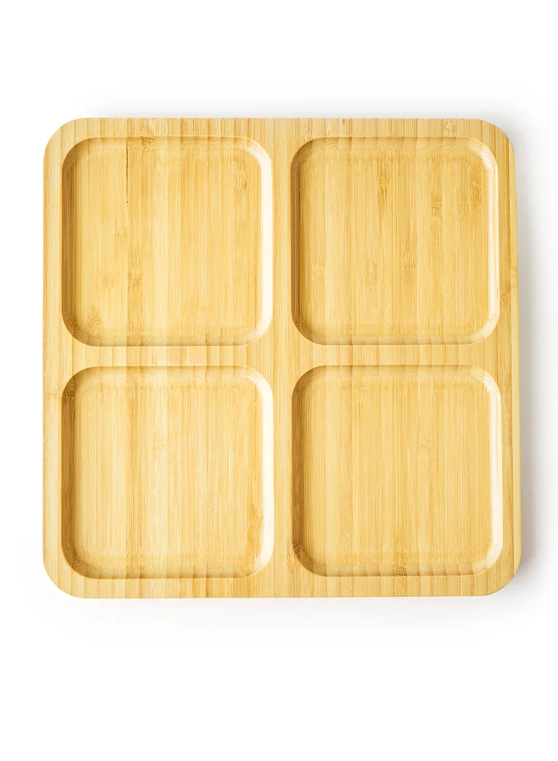 Noon East Serving Platter - Made Of Bamboo - Square (Large) - Serving Plate - Serving Dishes - Tray - Brown