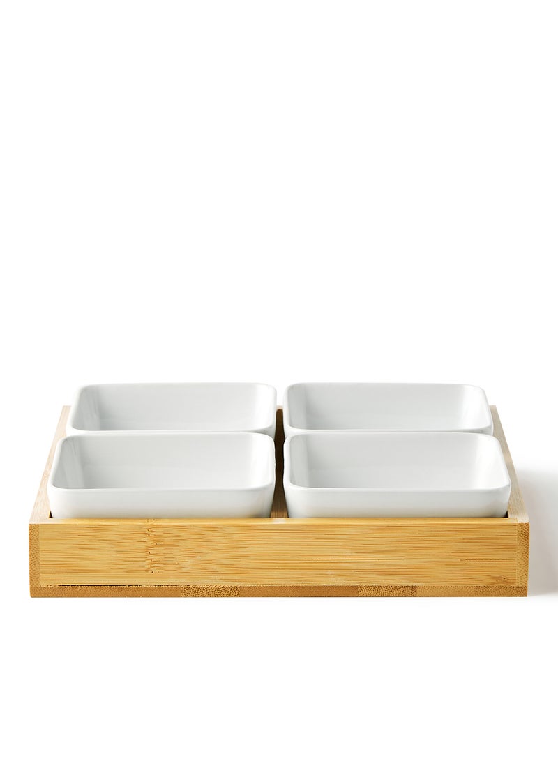 Noon East Serving Set - Made Of Bamboo & Ceramic - Serving Plate - Serving Dishes - Tray - Bowls, Tray Brown/White Brown/White  - Image 1