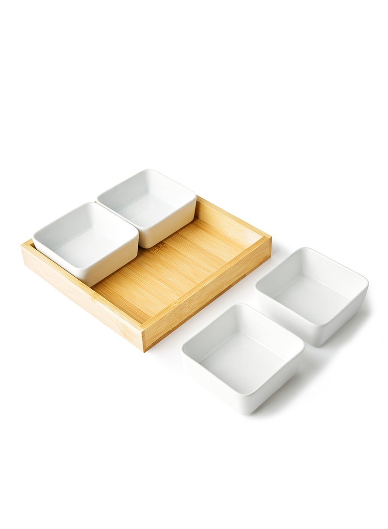 Noon East Serving Set - Made Of Bamboo & Ceramic - Serving Plate - Serving Dishes - Tray - Bowls, Tray Brown/White Brown/White  - Image 2