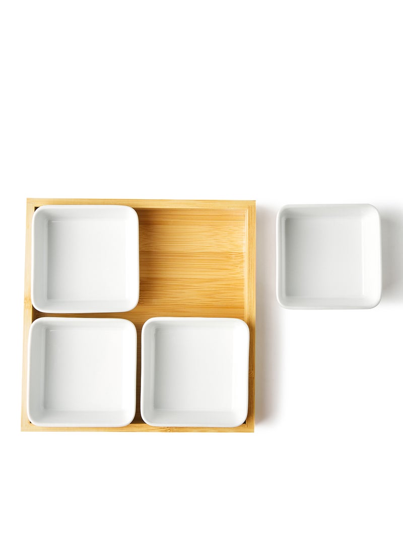 Noon East Serving Set - Made Of Bamboo & Ceramic - Serving Plate - Serving Dishes - Tray - Bowls, Tray Brown/White Brown/White  - Image 3